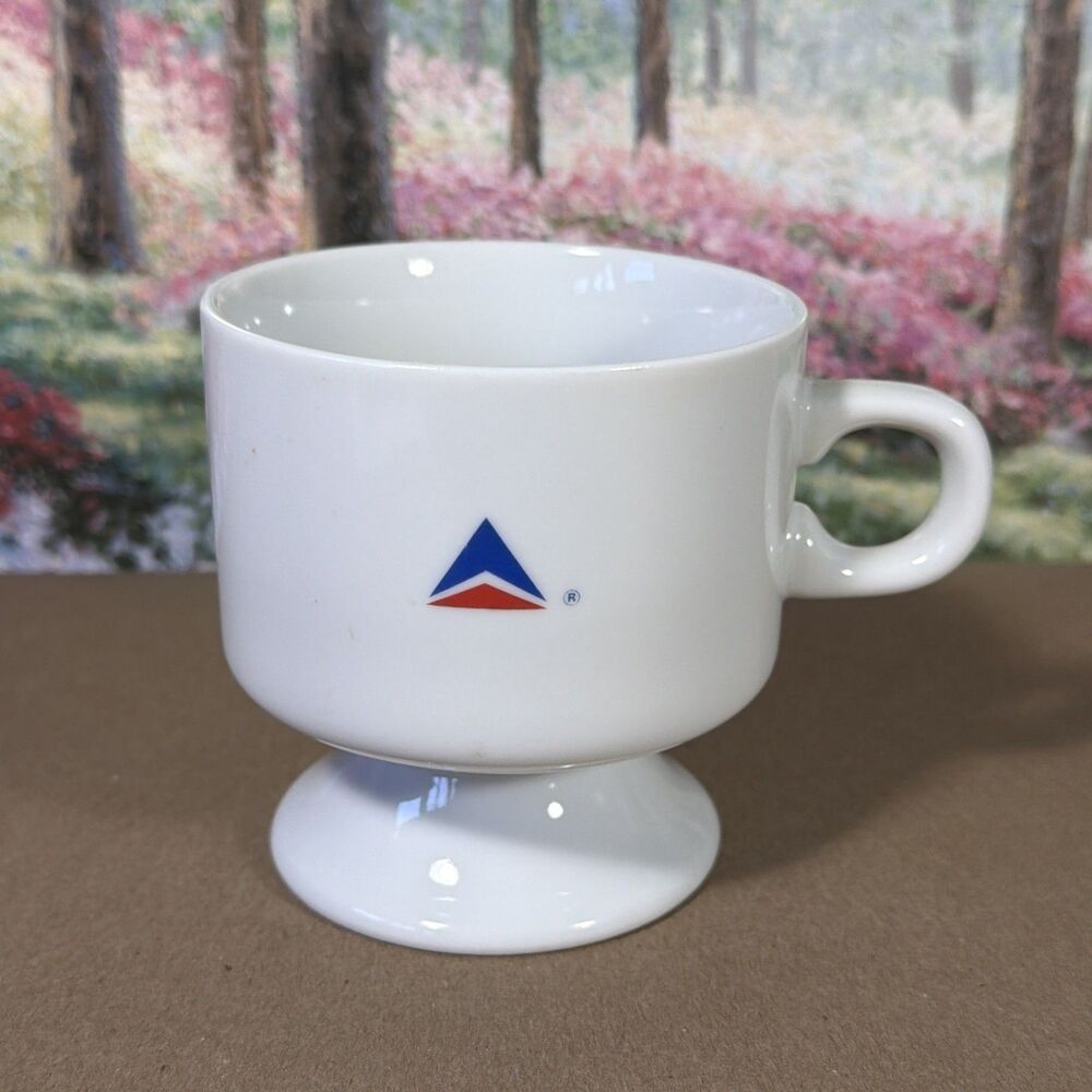 Delta Airlines First Class Footed COFFEE CUP White Ceramic Vintage